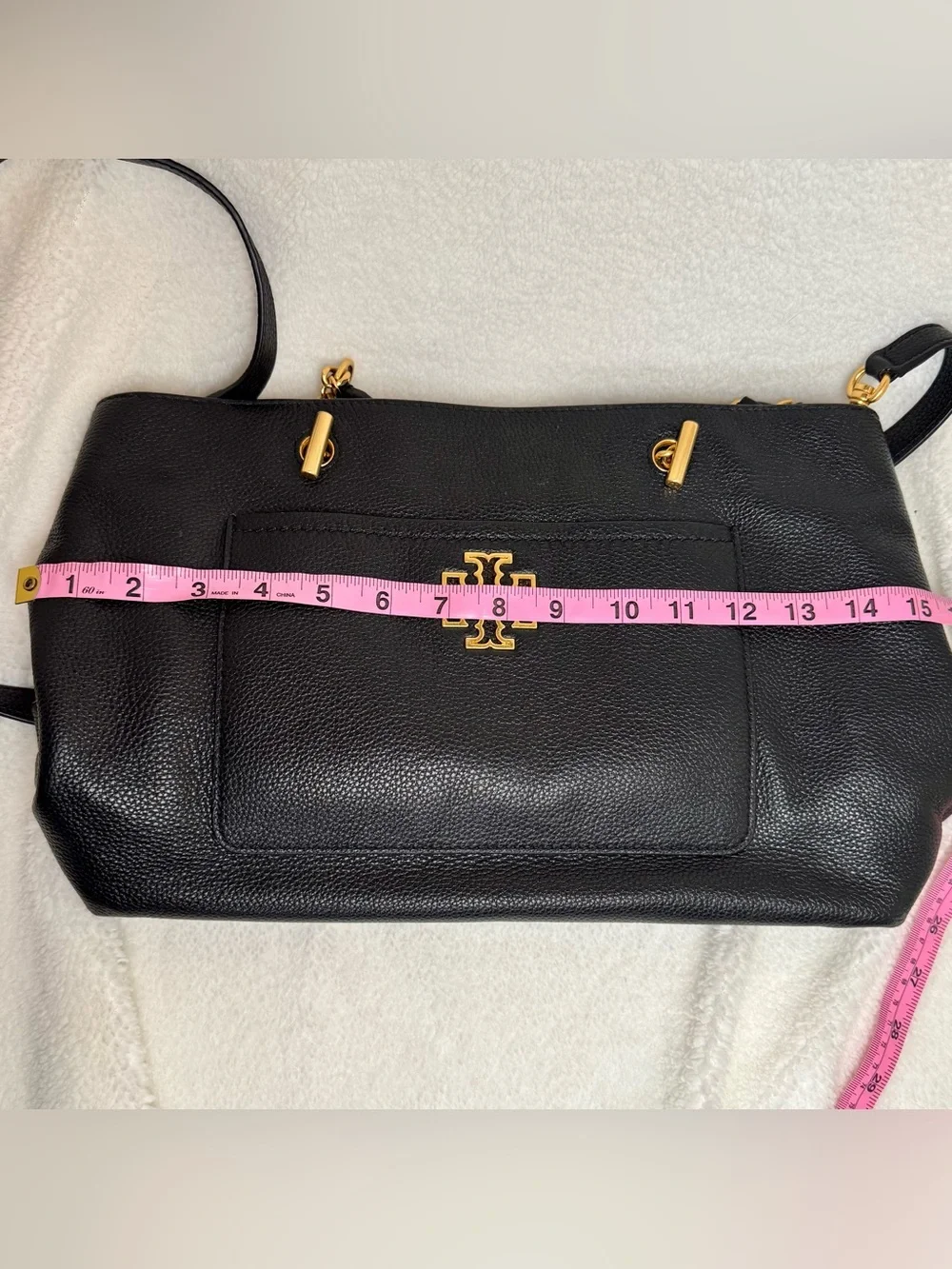 Tory Burch Britten Satchel Black Pebbled Leather Tote Crossbody Bag